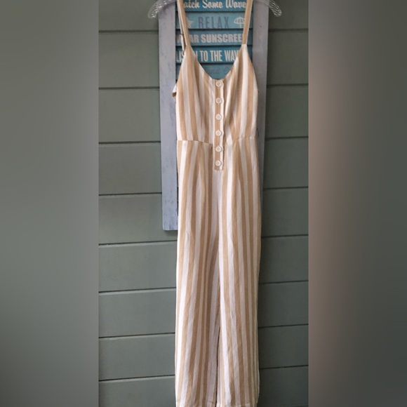 Rails Anthropologie Linen canyon stripe jumpsuit back bow cutouts NEW Re $160 XS - Picture 6 of 16